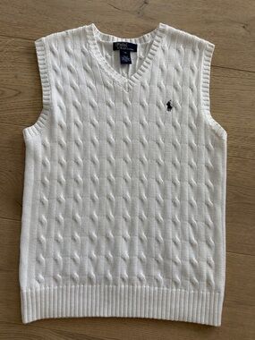 Polo by Ralph Lauren Sweater Vest Cable Knit V Neck White Size Medium Classic